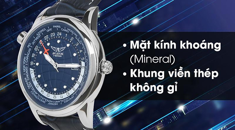 Đồng hồ nam Aviator AVW8515G353 có mặt kính cứng cáp, khung viền chống ăn mòn