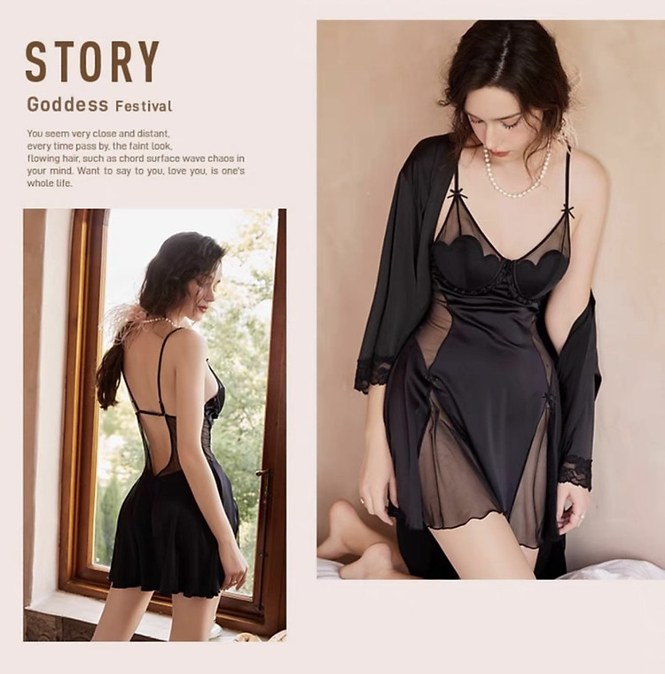 Váy Ngủ Lụa Phối Ren Cá Tính