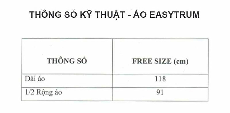 Thông số size áo mưa Easytrum