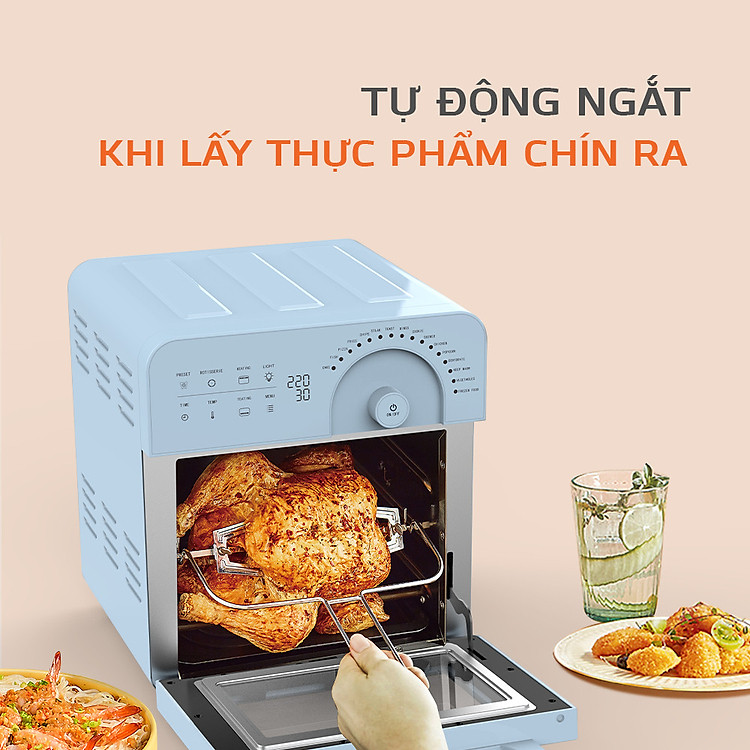 Nồi chiên không dầu UNIE Sky Blue dung tích 14.5L  công suất 1700W - Hàng chính hãng