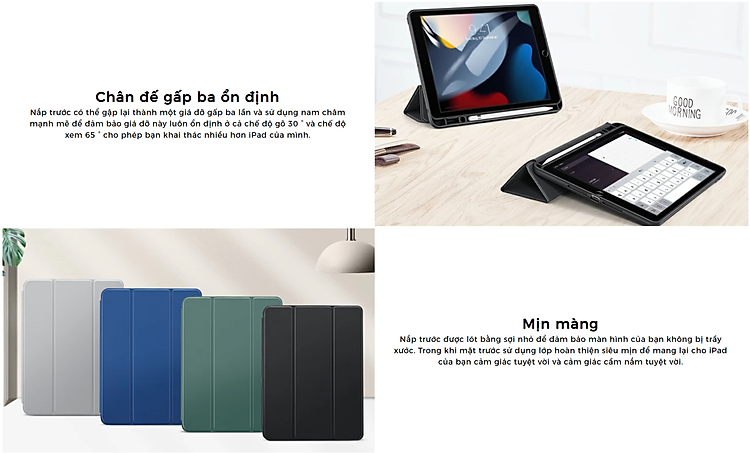 Bao da dành cho iPad Gen 9 10.2 inch 2021 ESR Rebound Pencil Slim Smart Case (Có khe cắm bút Apple Pencil) - Hàng Nhập Khẩu