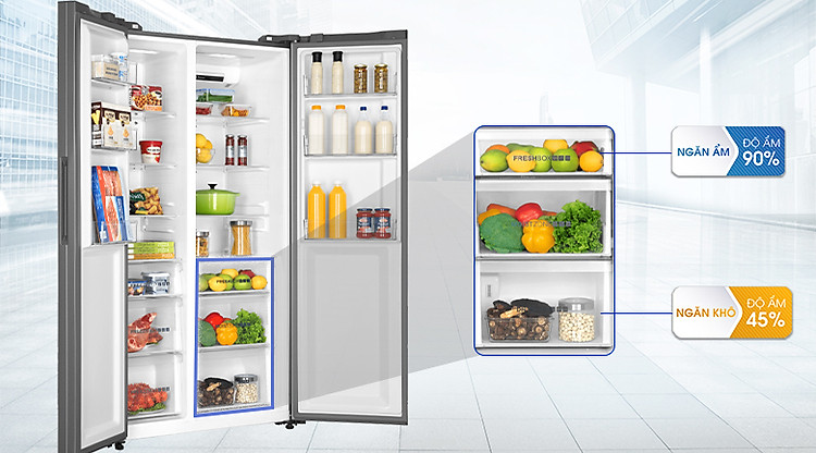 Ngăn chứa thực phẩm khô và ẩm riêng biệt - Tủ lạnh AQUA Inverter 576 lít AQR-IG696FS GB