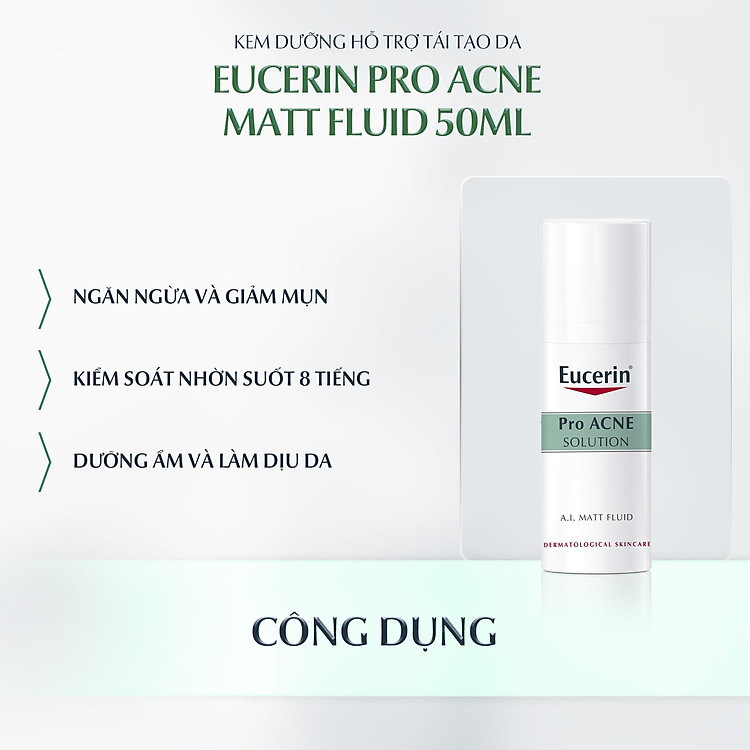 Kem Dưỡng Ẩm, Kiểm Soát Nhờn, Ngừa Mụn Matt Fluid Eucerin Pro Acne 50ml - 2