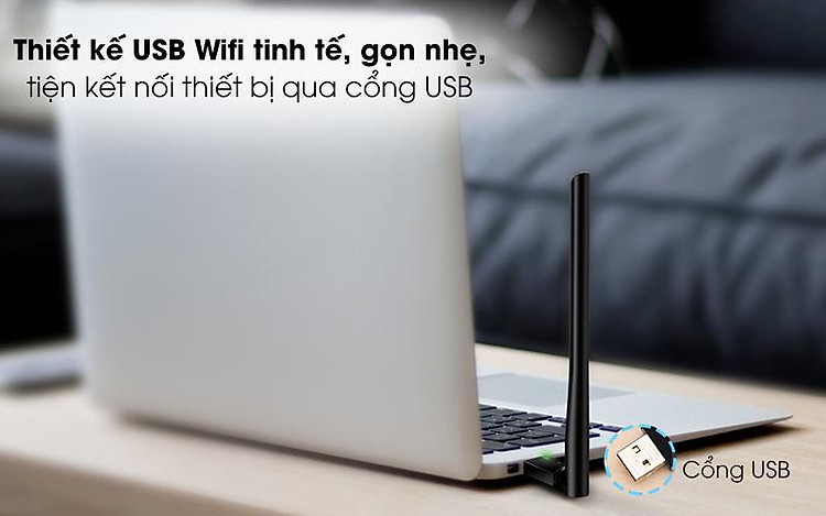 USB Wifi Chuẩn AC600 Mbps TP-Link T2U Plus Đen - Kiểu dáng thanh mảnh, tinh tế