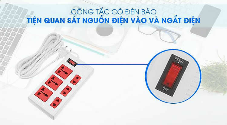 công tắc Ổ cắm điện Điện Quang 6 lỗ 5m ECO ĐQ ESK 5WR 6ECO