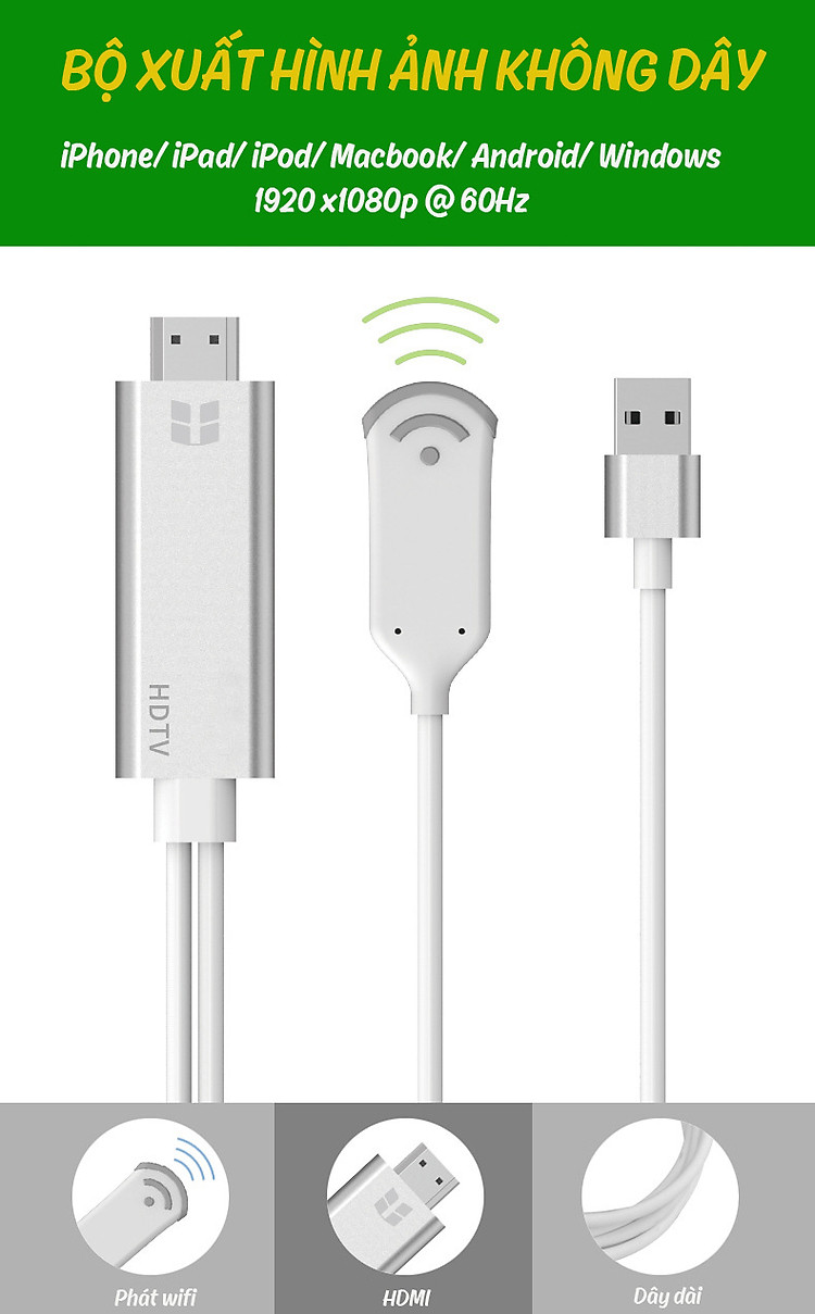 Bộ xuất hình ảnh HDMI không dây cho IOS,ANDROID,WINDOWS 10 Aturos OT-71