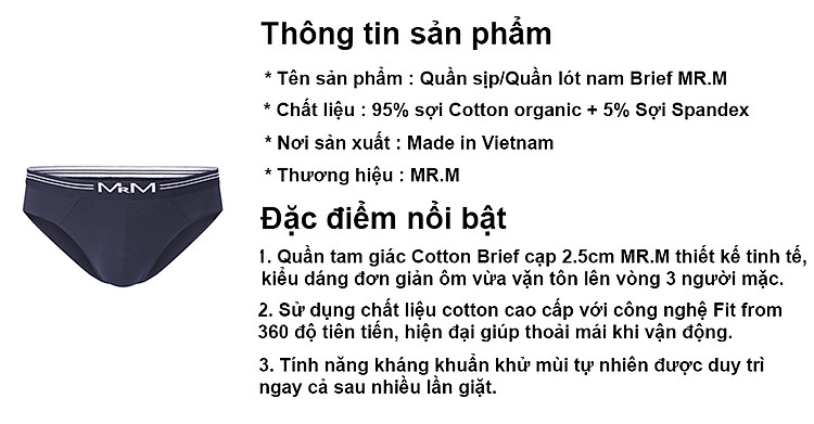 Combo 3 quần lót nam sợi cotton Organic mềm mịn thoáng mát co giãn 4 chiều MRM Manlywear (TẶNG Đôi Tất Nam Cao Cấp màu ngẫu nhiên)