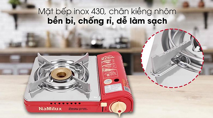 Bếp gas mini Namilux NH-P2915PS - Mặt bếp bằng inox 430 bóng loáng