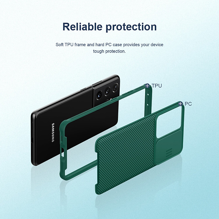 Ốp lưng cho Samsung Galaxy S21 Plus bảo vệ camera chống sốc hiệu Nillkin Camshield chống sốc cực tốt, chất liệu cao cấp, có khung & nắp đậy bảo vệ Camera - hàng chính hãng