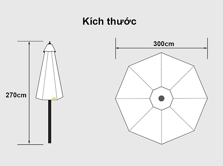 Kích thước dù gỗ 2 tầng