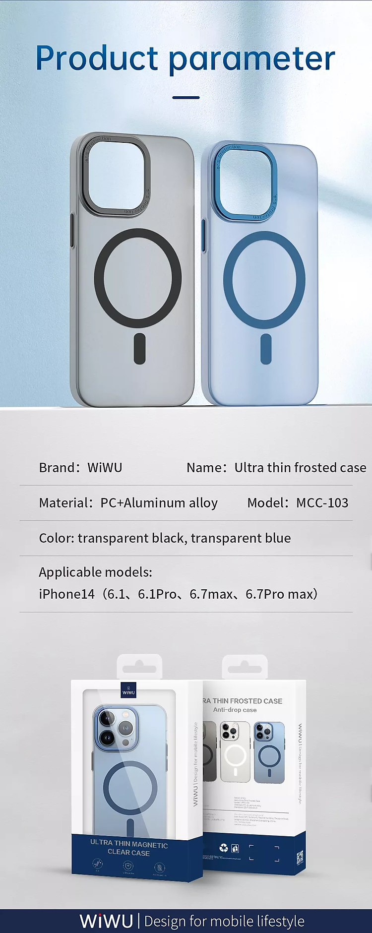 Ốp lưng chống sốc cho iPhone 14 Pro (6.1 inch) hỗ trợ sạc Magsafe hiệu WIWU PC Ultra-thin Frosted Magnetic Case