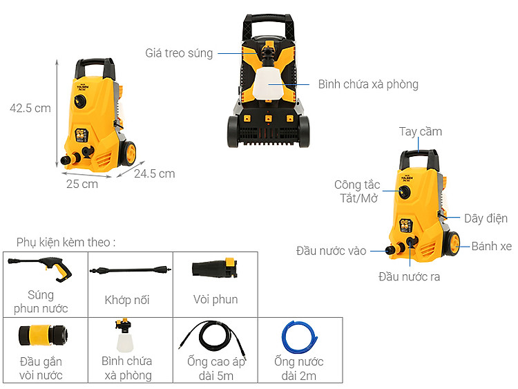 Thông số kỹ thuật Máy phun xịt rửa áp lực cao Tolsen 79570 1400W