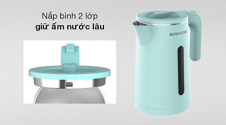 Bình đun siêu tốc Sunhouse 1.8 lít SHD1351 - Nắp bình 2 lớp