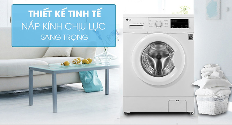 Máy giặt LG Inverter 8 kg FM1208N6W-Thiết kế tinh tế, nắp kính chịu lực sang trọng