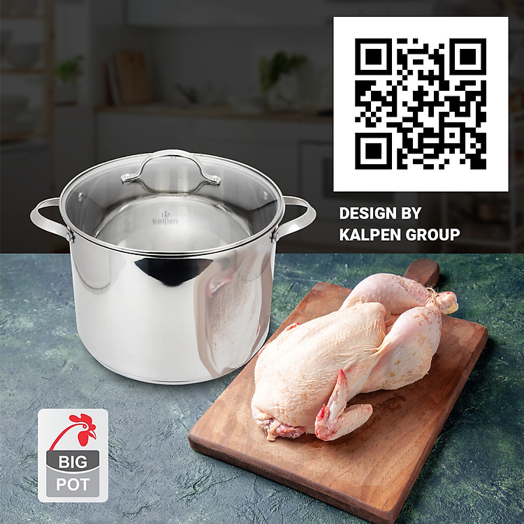 Nồi luộc gà inox 304 cao cấp 5 đáy Kalpen Lermat 30cm