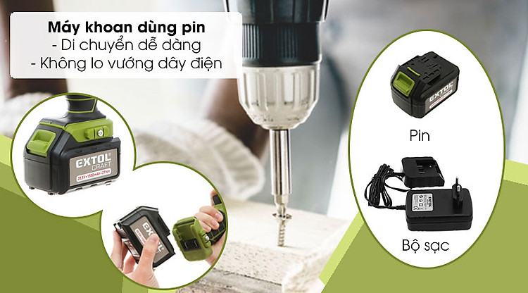 Máy khoan pin Extol 402440 - su dung pin