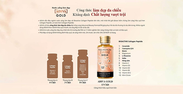 2 hộp nước uống làm đẹp collagen adiva gold 14 lọ hộp tặng 1 sữa tắm 5