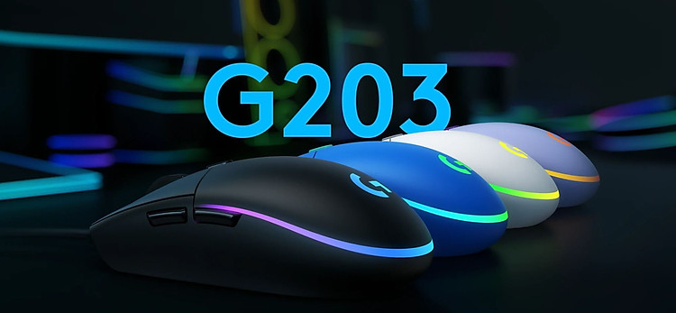 Chuột Logitech G203 LightSync RGB Đen trắng xanh tím