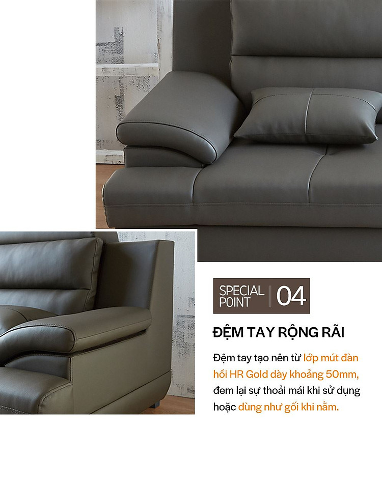 SF300 - GHẾ SOFA DA THẬT 4 CHỖ NGỒI KÈM ĐÔN - CHI TIẾT 05