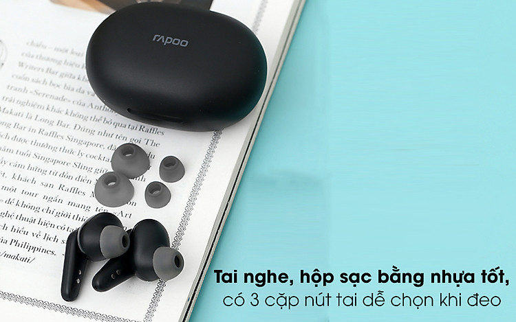 Tai nghe Bluetooth True Wireless Rapoo I100 Đen - Tai nghe, hộp đựng nhựa