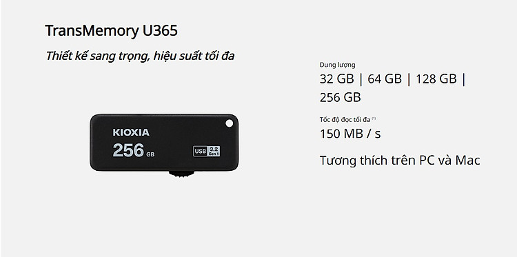 USB Kioxia U365 USB 3.2 Gen 1 - Màu đen