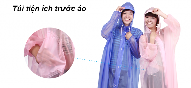 túi trước áo mưa dây kéo trong màu RANDO