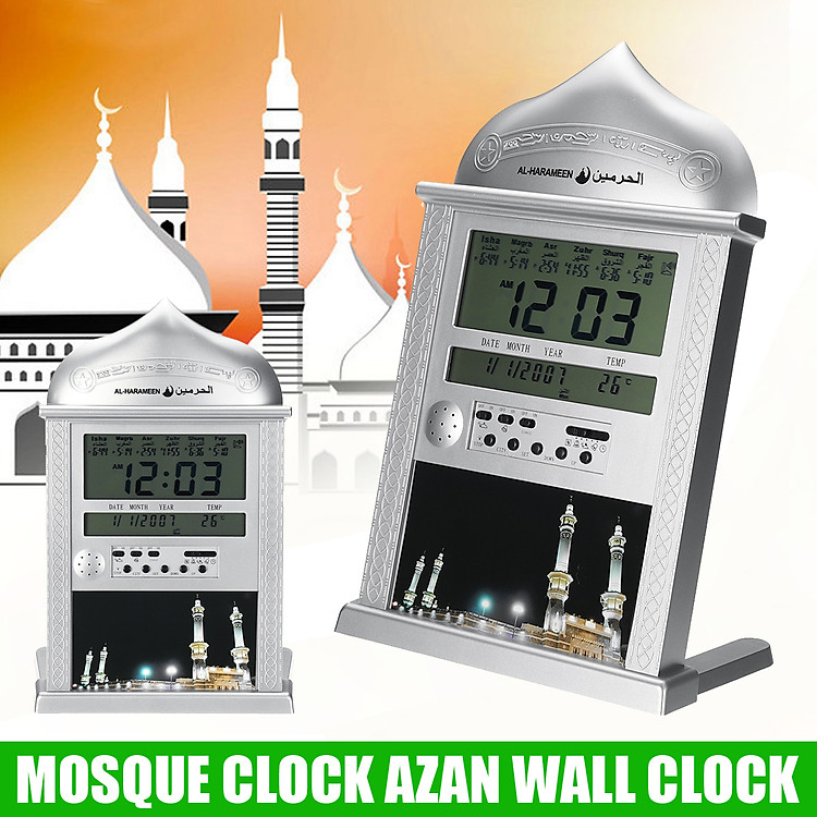 White Muslim Alarm Clock AZAN CLOCK LCD Display Alarm Clock Tiki
