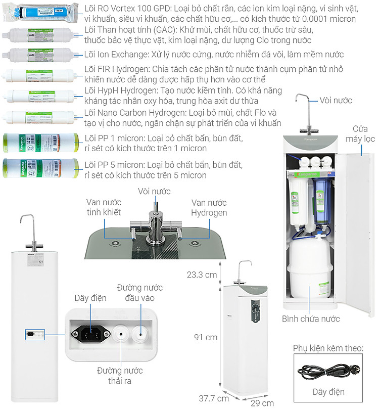 Máy lọc nước RO Hydrogen Kangaroo KG100HD2 8 lõi