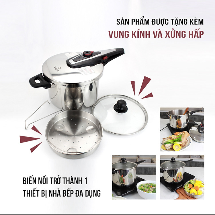 Nồi áp suất Inox 304 Kalpen P2 dung tích 6L chuẩn Đức, bảo hành 5 năm