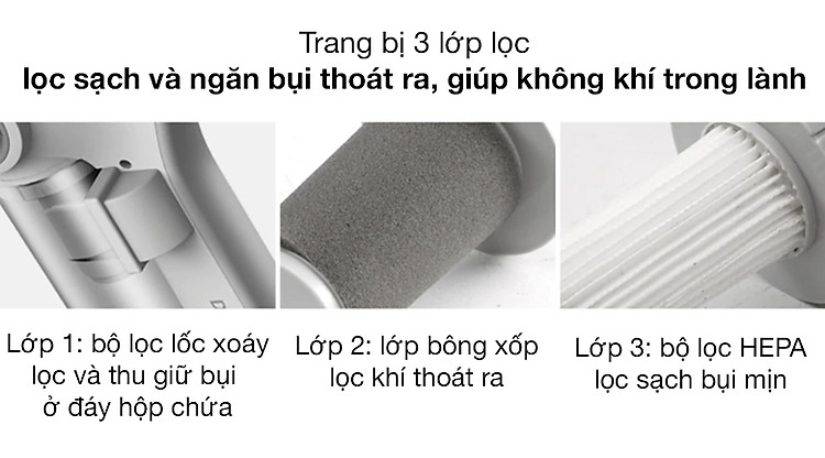 3 lớp lọc - Máy hút bụi cầm tay Deerma DX700