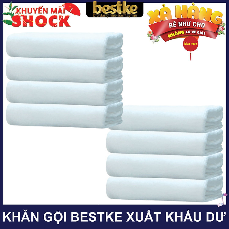 combo 8 cái khăn gội bestke 100% cotton xuất khẩu nhật còn dư, mềm mại và thấm hút, màu trắng hotel, cotton towels, towels manufacturer 1