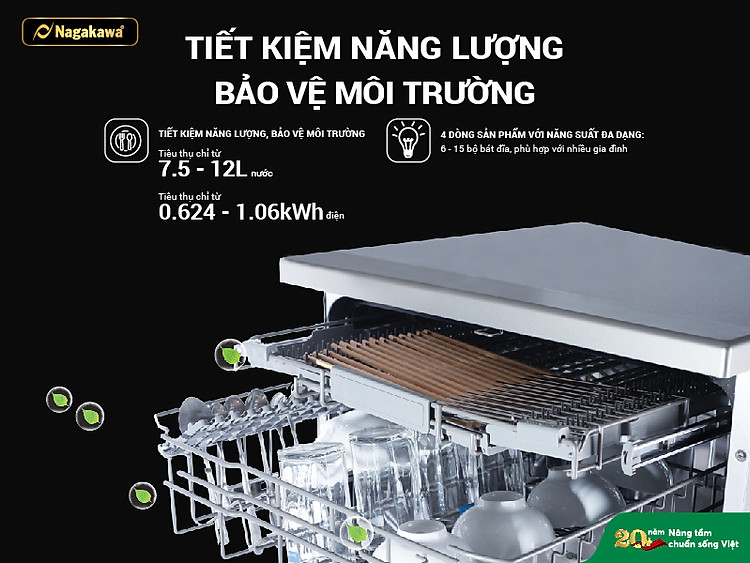 Máy rửa bát Nagakawa NAG3601M15- Tiết kiệm nước