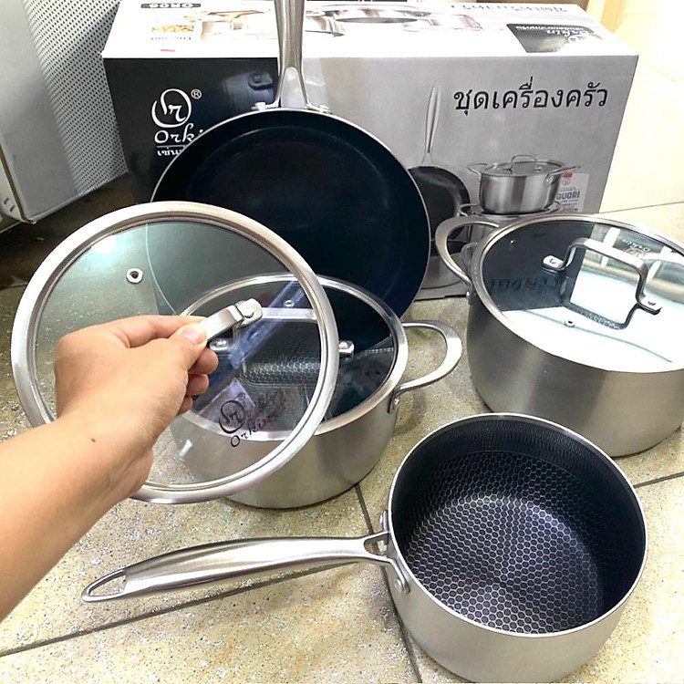 Bộ nồi chảo Inox 304 chống dính Blackcube Orkin Thái Lan OR06
