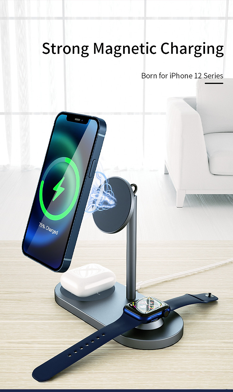 Đế sạc nhanh không dây 15W 3 in 1 hiệu WIWU Power Air Wireless Charger X23