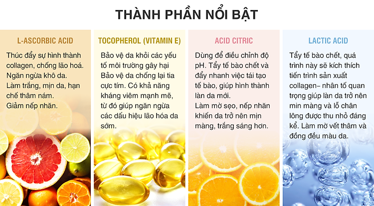 Thành phần nổi bật của Serum dưỡng trắng và giảm thâm nám CosmeRx Advanced C20