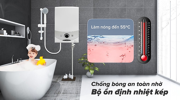 Máy nước nóng trực tiếp Ariston 4500W Aures SM45E SBS VN- Tự ngắt điện khi quá 55 độ C bảo vệ an toàn