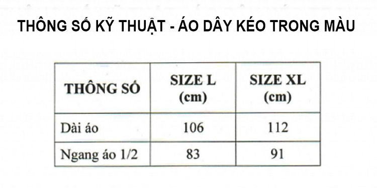 Thông số kỹ thuật áo mưa dây kéo trong màu RANDO