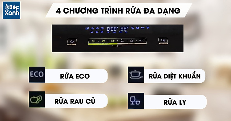 Máy rửa chén tích hợp chậu rửa Malloca WQP6-890F3 trang bị 4 chương trình rửa