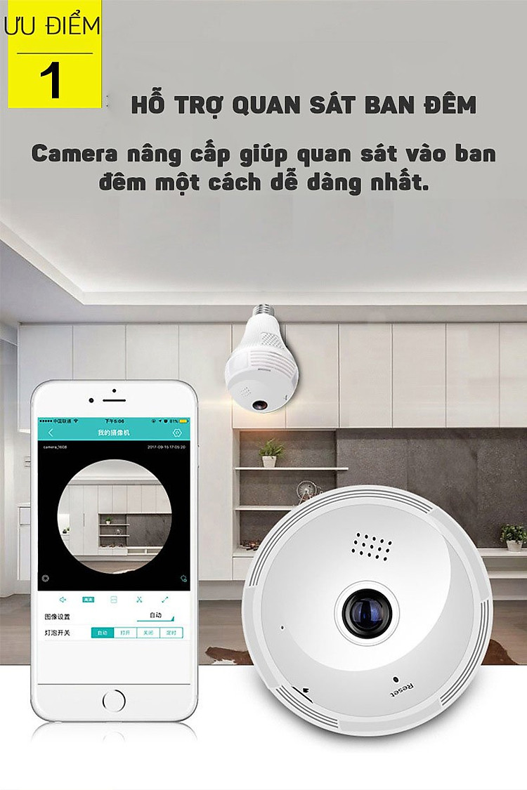 Camera quan sát 360 hình bóng đèn Wifi Panorama Camera Aturos B13LN, Lightning 130W, kết nối không dây