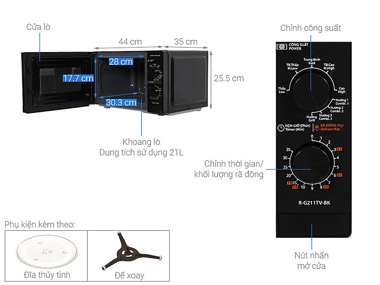 Lò vi sóng có nướng Sharp R-G211TV-BK 21 lít