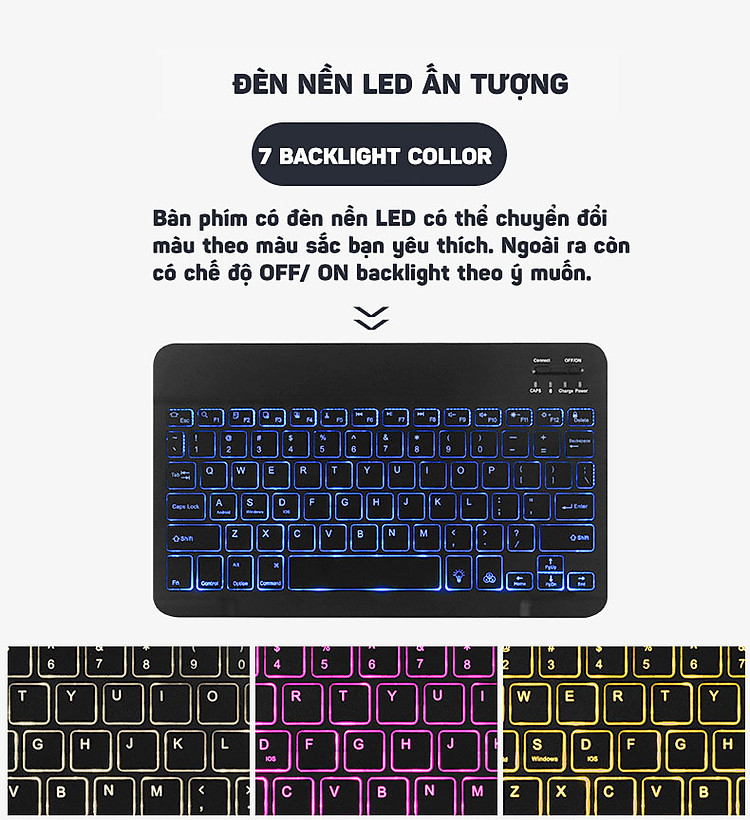 Bàn phím bluetooth kèm bao da cho iPad Mini 4/ Mini 5 có đèn led Aturos 1030D (Màu đen)