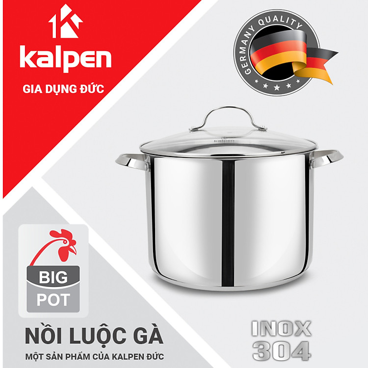 Nồi luộc gà inox 304 cao cấp 5 đáy Kalpen Lermat 28cm