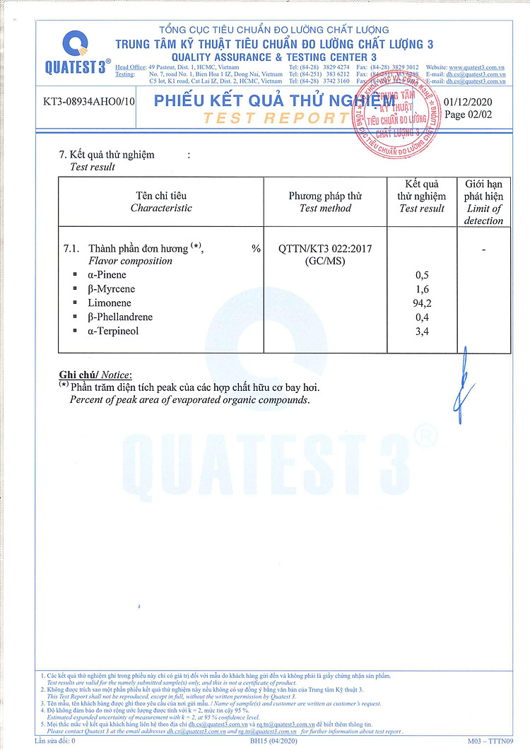 gcms tinh dầu cam Befine 2