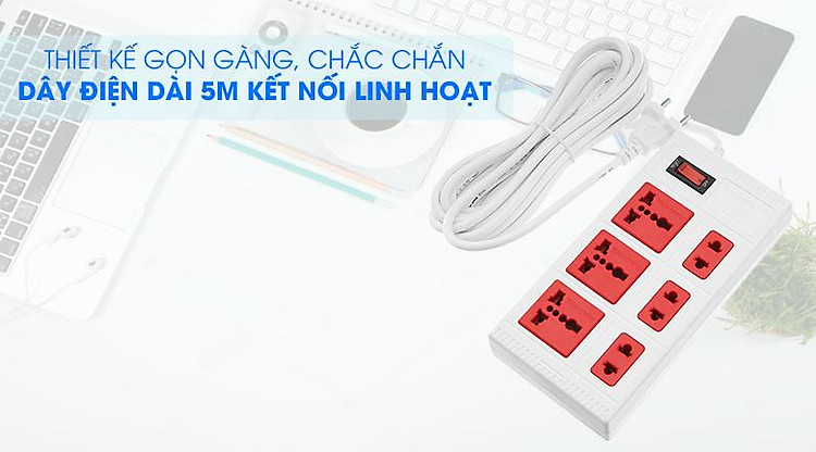 Ổ cắm điện Điện Quang 6 lỗ 5m ECO ĐQ ESK 5WR 6ECO