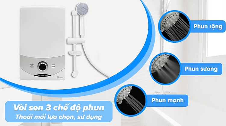 Máy nước nóng trực tiếp Ariston 4500W Aures SM45E SBS VN - vòi sen 3 chế độ phun