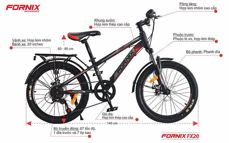 chi tiết xe đạp trẻ em fornix fx20
