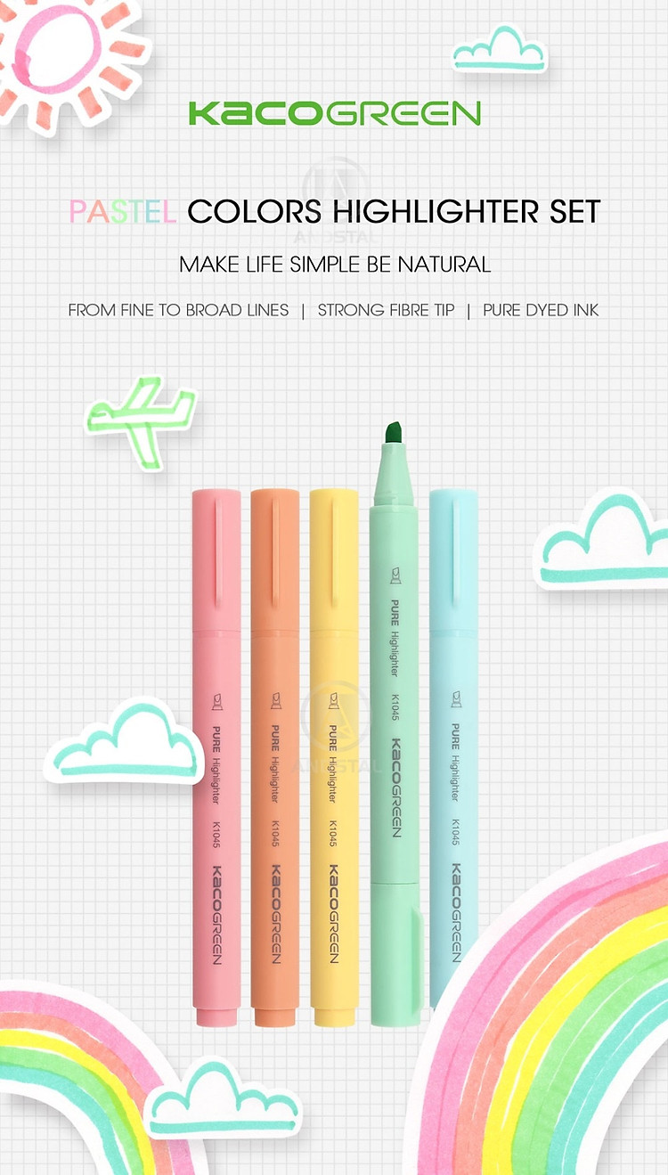 Xiaomi KACO 5 màu Bút dạ quang Bộ bút chì màu nổi bật cho trường học Bút đánh dấu VĂN PHÒNG 1
