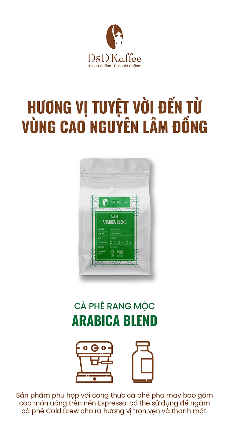 cà phê arabica blend, cà phê nguyên chất 100% rang mộc, gói 250gr, d&d kaffee 1