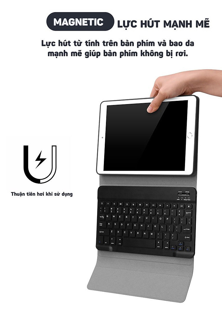 Bàn phím bluetooth kèm bao da cho iPad Mini 4/ Mini 5 có đèn led Aturos 1030D (Màu đen)