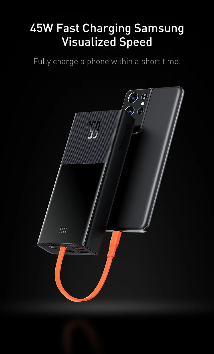 Baseus 65W 74Wh 20000mAh Power Bank External Battery Power Supply With USB-C PD QC4.0+ QC3.0 USB-A * 2 Support PPS AFC FCP SCP Fast Charging For iPhone 12 Pro Max for Samsung Galaxy S21 Note S20 ultra Huawei Mate40 P50 OnePlus 9 Pro